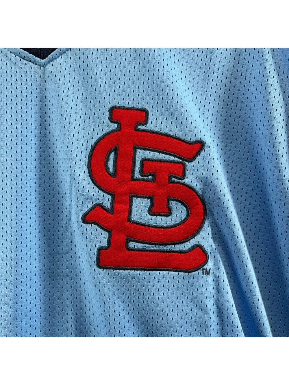 Retro St Louis Cardinals Baby Blue Mesh Jersey V Neck Pullover Mens XL Patch SGA
